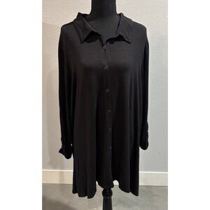 Kim Rogers Black Soft T-Shirt Button Down Blouse 3/4 Sleeve Size 2X